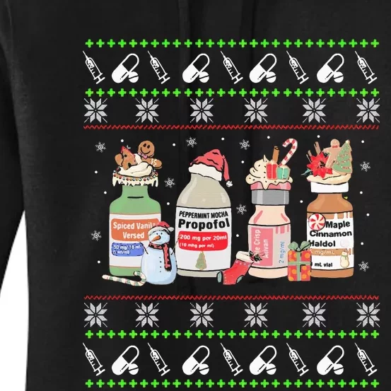 Ugly Xmas Funny Propofol Christmas Nurse Crna Pacu Er Ed Icu Women's Pullover Hoodie