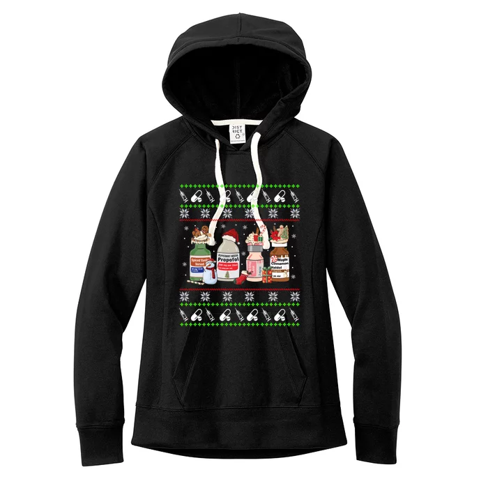 Ugly Xmas Funny Propofol Christmas Nurse Crna Pacu Er Ed Icu Gift Women's Fleece Hoodie