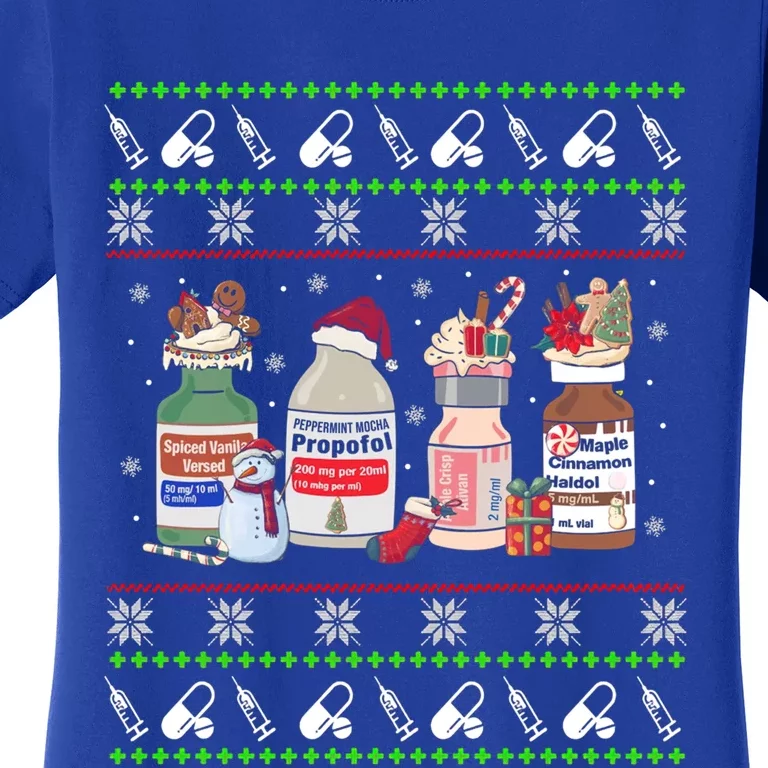 Ugly Xmas Funny Propofol Christmas Nurse Crna Pacu Er Ed Icu Gift Women's T-Shirt