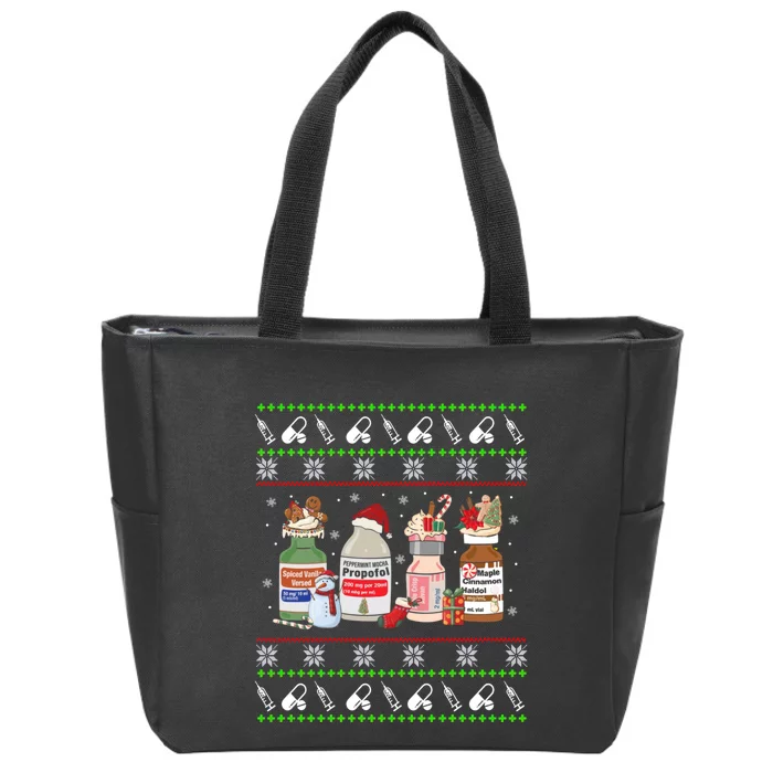 Ugly Xmas Funny Propofol Christmas Nurse Crna Pacu Er Ed Icu Zip Tote Bag