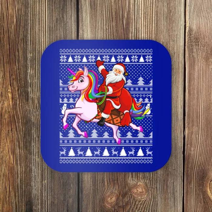 Ugly Xmas Funny Santa Riding Unicorn Christmas Gift Coaster