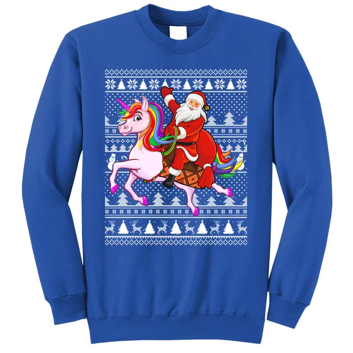 Ugly Xmas Funny Santa Riding Unicorn Christmas Gift Tall Sweatshirt