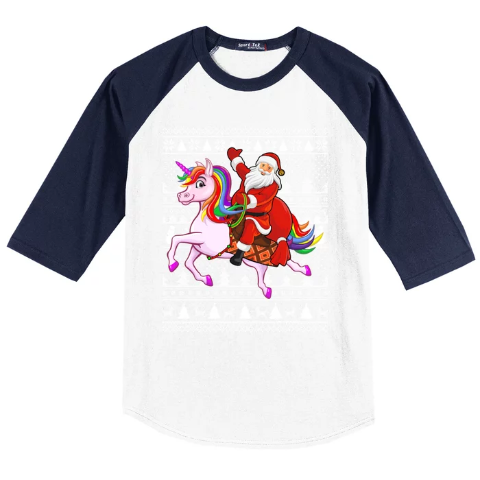 Ugly Xmas Funny Santa Riding Unicorn Christmas Gift Baseball Sleeve Shirt