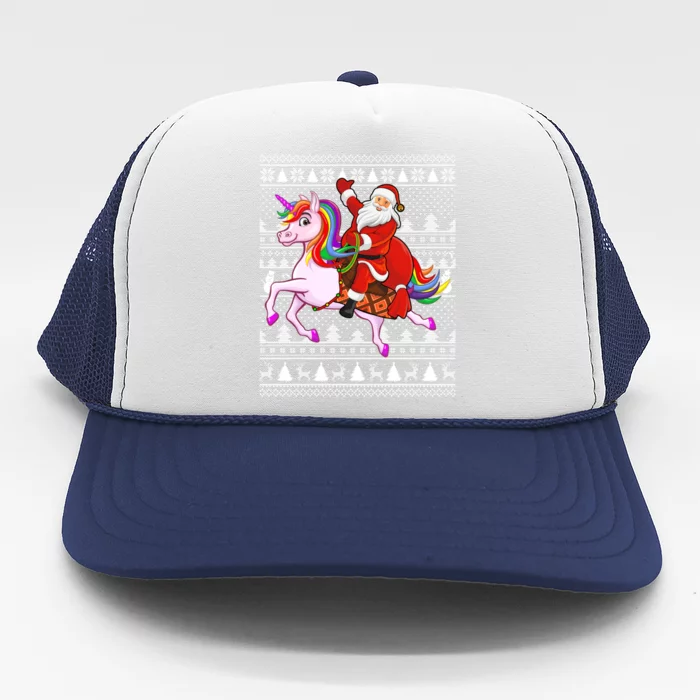 Ugly Xmas Funny Santa Riding Unicorn Christmas Gift Trucker Hat