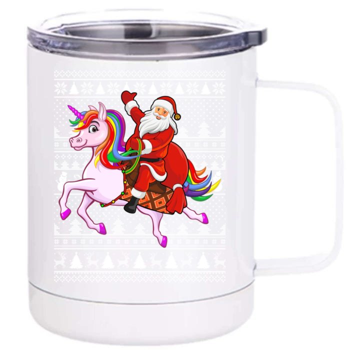 Ugly Xmas Funny Santa Riding Unicorn Christmas Gift Front & Back 12oz Stainless Steel Tumbler Cup