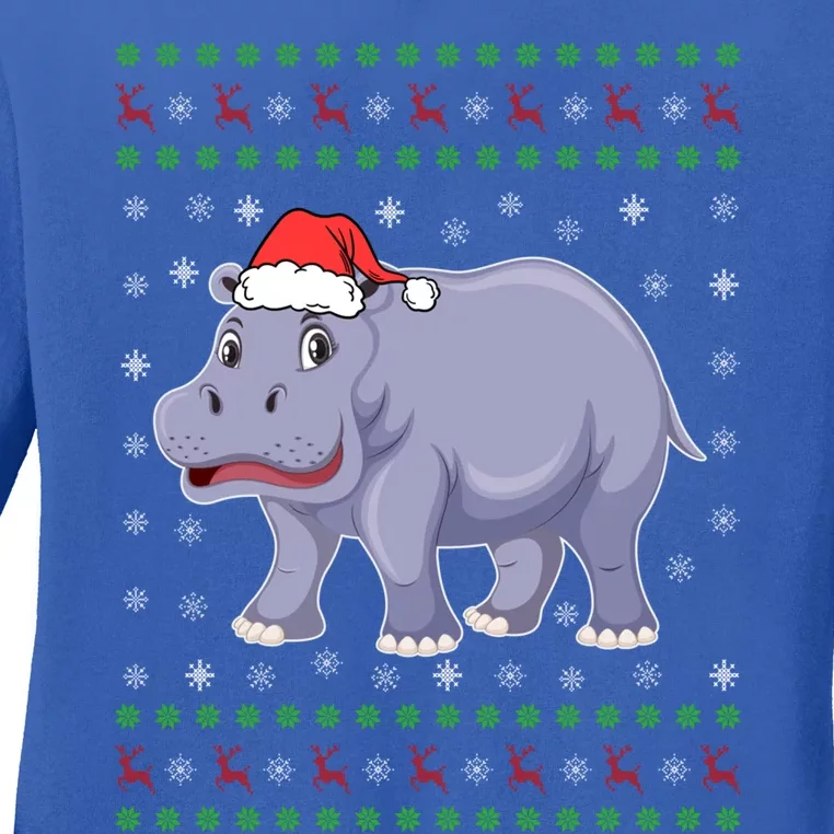 Ugly Xmas Hippo Graphic Funny Ugly Sweater Christmas Cute Gift Ladies Long Sleeve Shirt