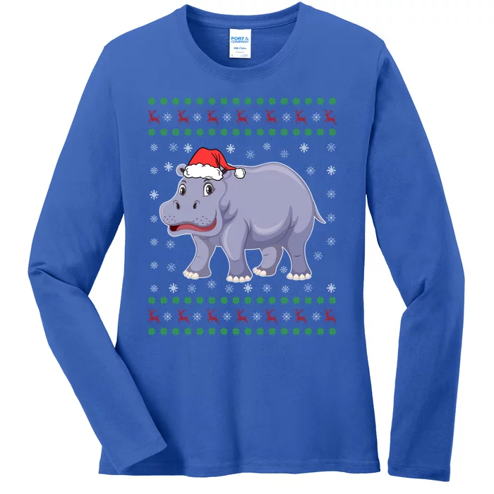 Ugly Xmas Hippo Graphic Funny Ugly Sweater Christmas Cute Gift Ladies Long Sleeve Shirt