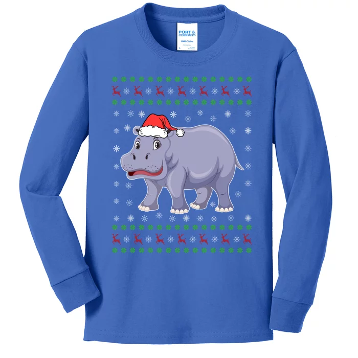 Ugly Xmas Hippo Graphic Funny Ugly Sweater Christmas Cute Gift Kids Long Sleeve Shirt