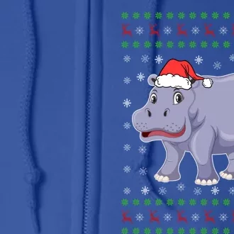 Ugly Xmas Hippo Graphic Funny Ugly Sweater Christmas Cute Gift Full Zip Hoodie