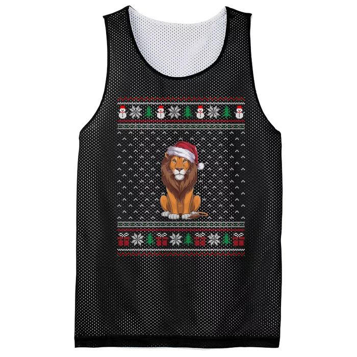 Ugly Xmas Lion Lovers Lion Wearing Santa Hat Mesh Reversible Basketball Jersey Tank