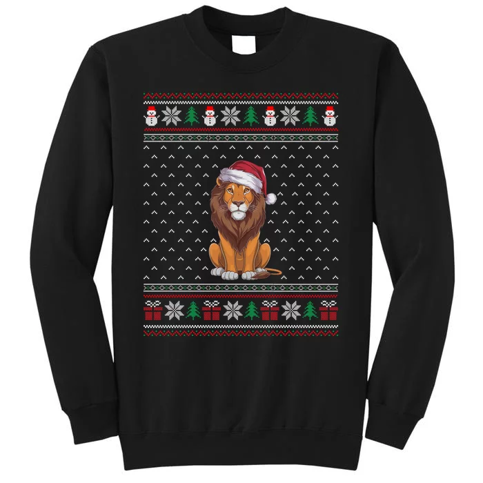 Ugly Xmas Lion Lovers Lion Wearing Santa Hat Tall Sweatshirt