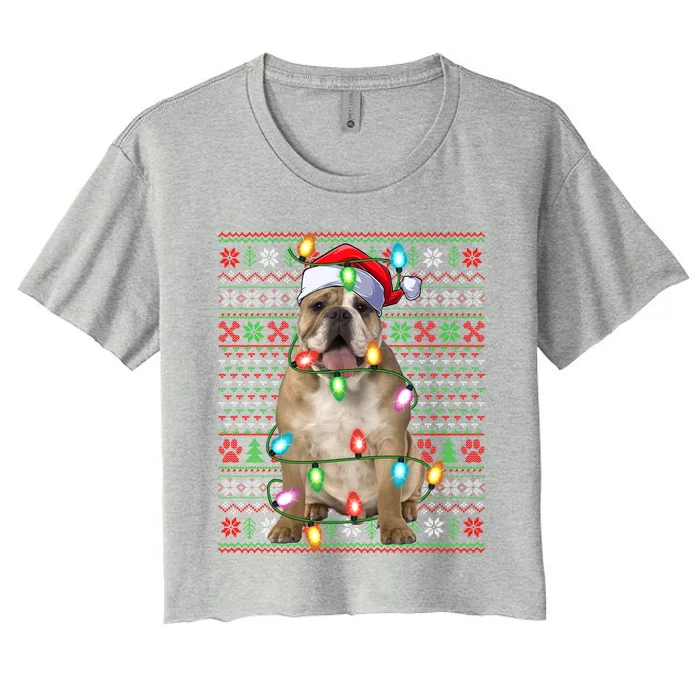 Ugly Xmas Lighting Santa English Bulldog Christmas Gift Women's Crop Top Tee