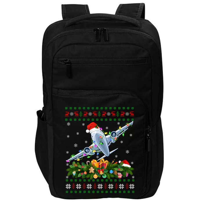 Ugly Xmas Lights Santa Hat Airplane Christmas Gift Impact Tech Backpack