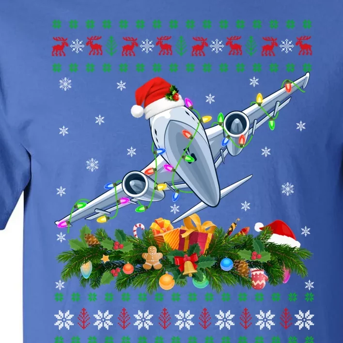 Ugly Xmas Lights Santa Hat Airplane Christmas Gift Tall T-Shirt