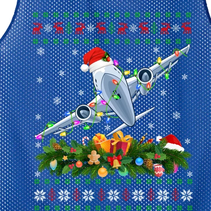 Ugly Xmas Lights Santa Hat Airplane Christmas Gift Mesh Reversible Basketball Jersey Tank