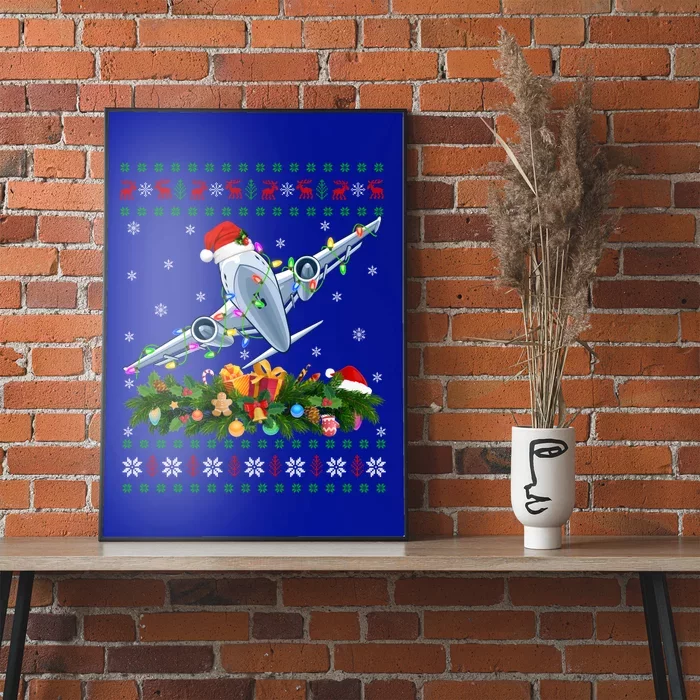 Ugly Xmas Lights Santa Hat Airplane Christmas Gift Poster