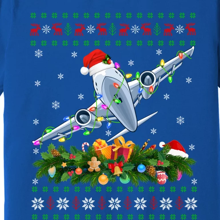 Ugly Xmas Lights Santa Hat Airplane Christmas Gift Premium T-Shirt