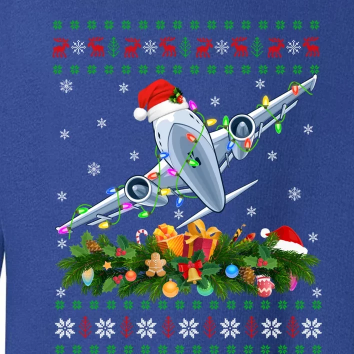 Ugly Xmas Lights Santa Hat Airplane Christmas Gift Toddler Sweatshirt