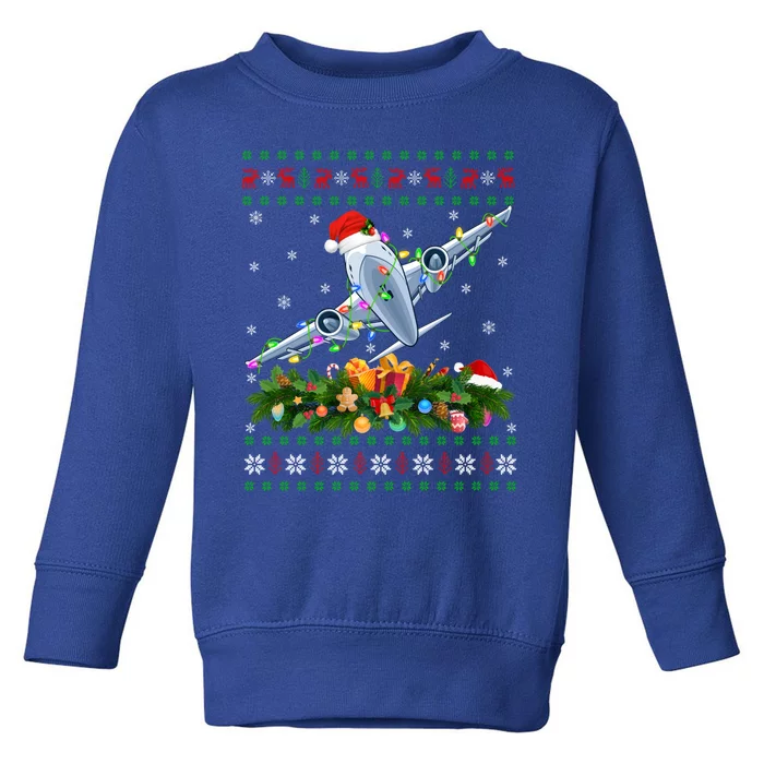 Ugly Xmas Lights Santa Hat Airplane Christmas Gift Toddler Sweatshirt