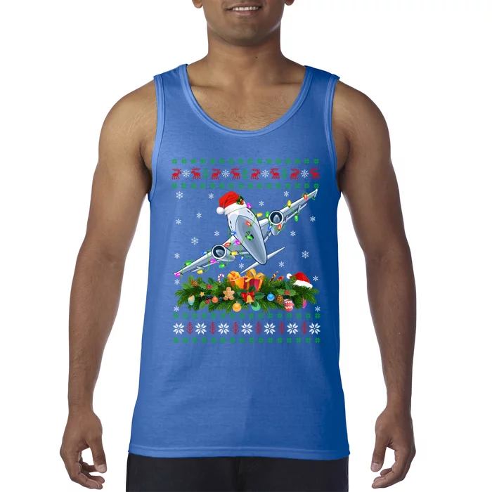 Ugly Xmas Lights Santa Hat Airplane Christmas Gift Tank Top