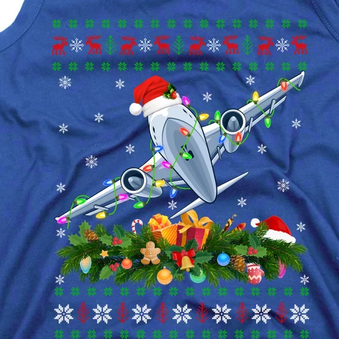 Ugly Xmas Lights Santa Hat Airplane Christmas Gift Tank Top