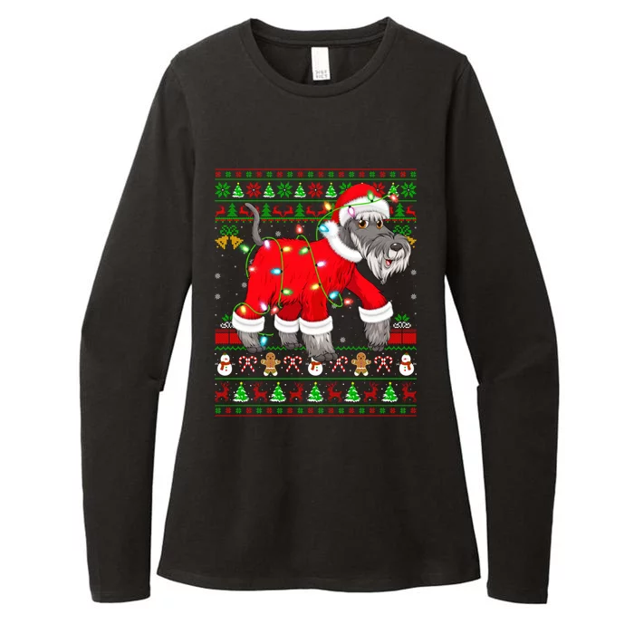 Ugly Xmas Lights Santa Schnauzer Dog Christmas Gift Womens CVC Long Sleeve Shirt