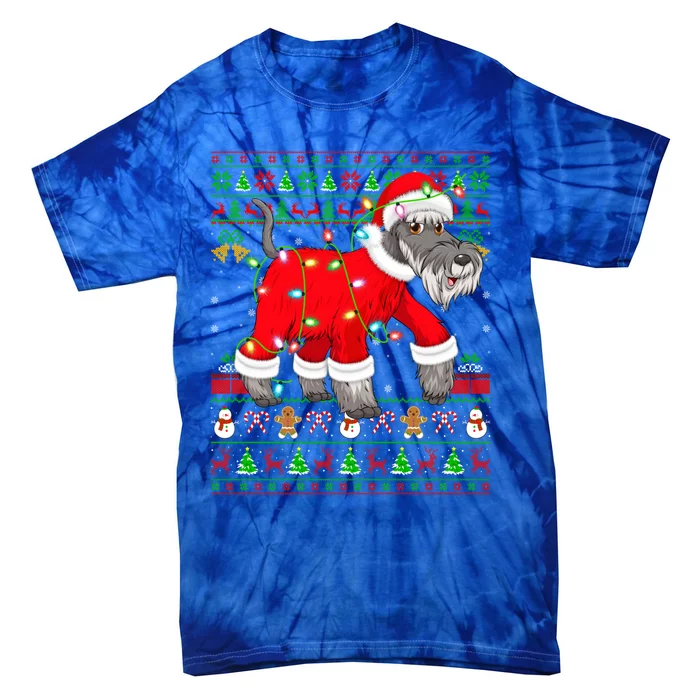 Ugly Xmas Lights Santa Schnauzer Dog Christmas Gift Tie-Dye T-Shirt