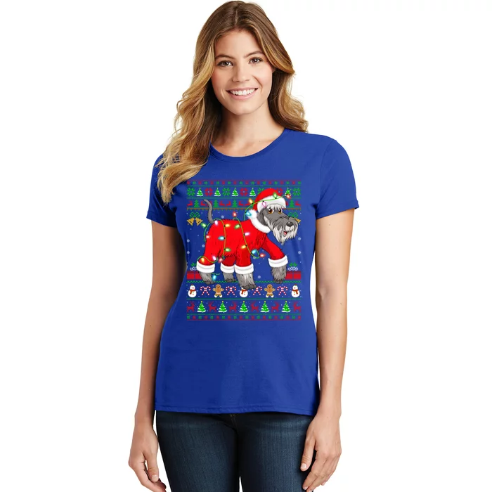 Ugly Xmas Lights Santa Schnauzer Dog Christmas Gift Women's T-Shirt