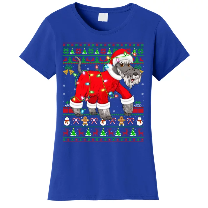 Ugly Xmas Lights Santa Schnauzer Dog Christmas Gift Women's T-Shirt