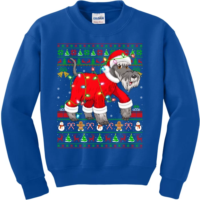 Ugly Xmas Lights Santa Schnauzer Dog Christmas Gift Kids Sweatshirt