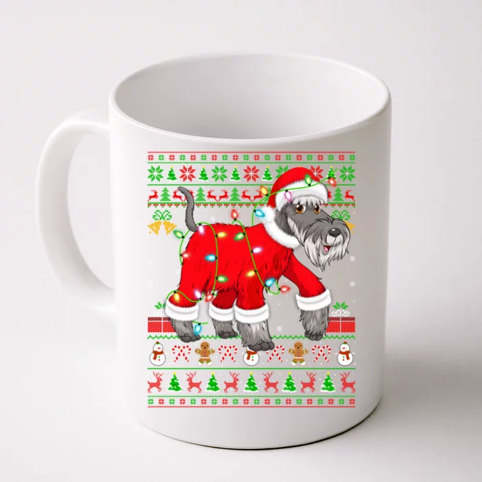 Ugly Xmas Lights Santa Schnauzer Dog Christmas Gift Front & Back Coffee Mug