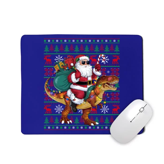 Ugly Xmas Lights Funny Santa Riding Trex Dinosaur Christmas Mousepad