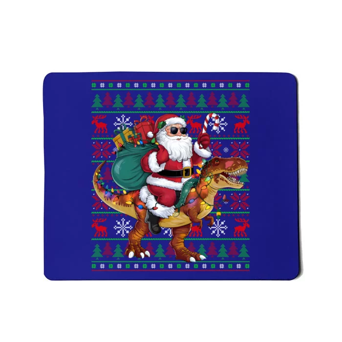 Ugly Xmas Lights Funny Santa Riding Trex Dinosaur Christmas Mousepad