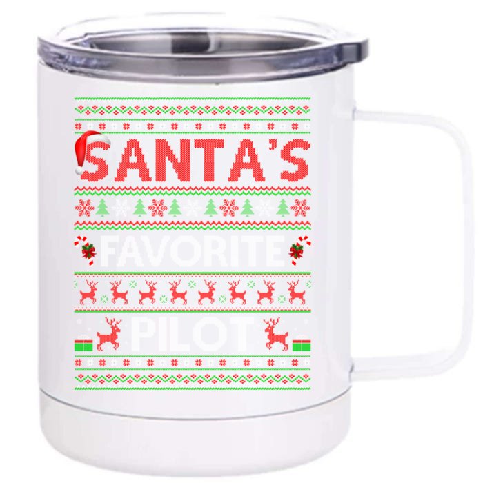 Ugly Xmas Lighting Santa's Favorite Pilot Christmas Funny Gift Front & Back 12oz Stainless Steel Tumbler Cup