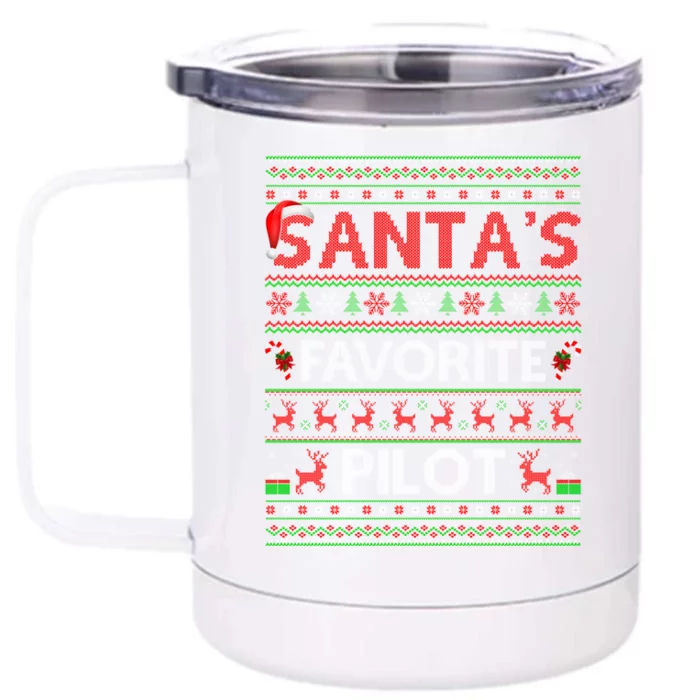 Ugly Xmas Lighting Santa's Favorite Pilot Christmas Funny Gift Front & Back 12oz Stainless Steel Tumbler Cup