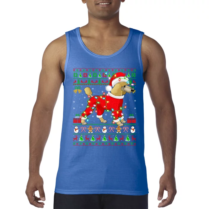 Ugly Xmas Lights Santa Poodle Dog Christmas Gift Tank Top