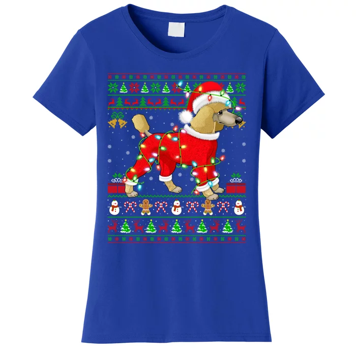 Ugly Xmas Lights Santa Poodle Dog Christmas Gift Women's T-Shirt