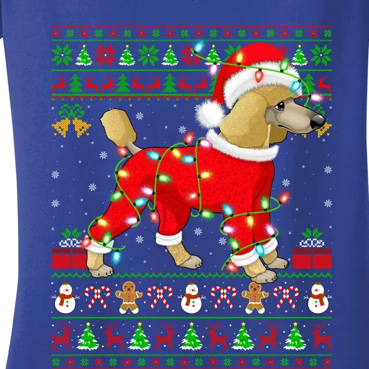 Ugly Xmas Lights Santa Poodle Dog Christmas Gift Women's V-Neck T-Shirt