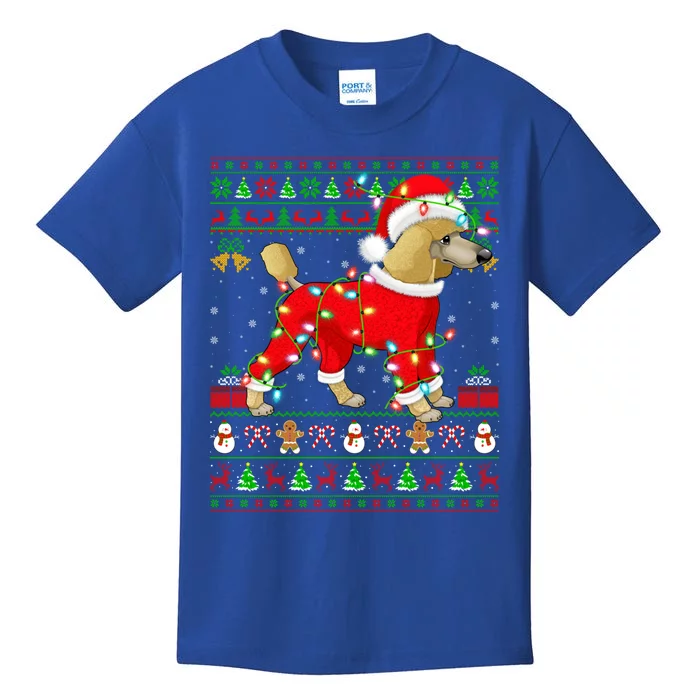 Ugly Xmas Lights Santa Poodle Dog Christmas Gift Kids T-Shirt