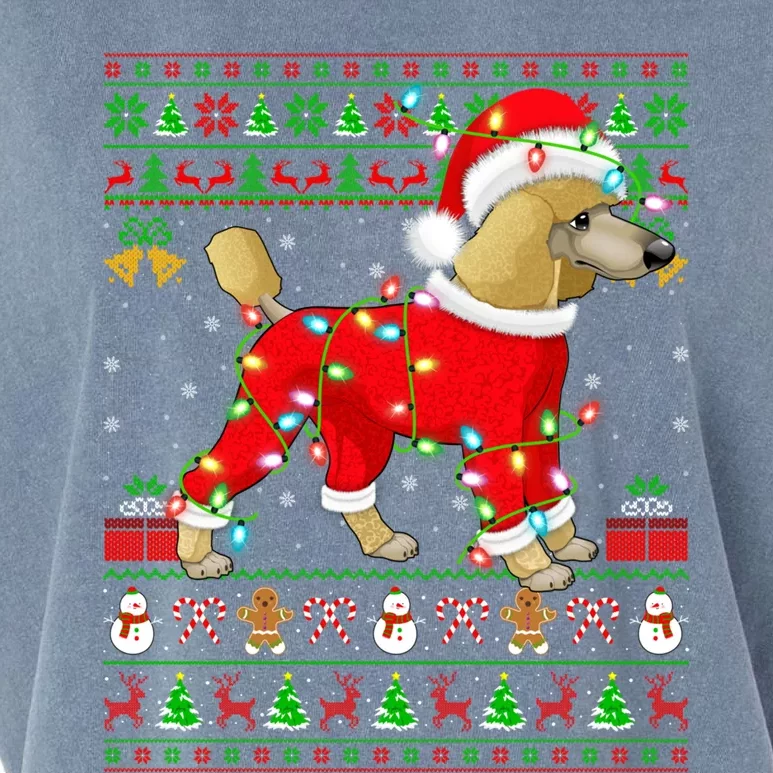 Ugly Xmas Lights Santa Poodle Dog Christmas Gift Garment-Dyed Women's Muscle Tee