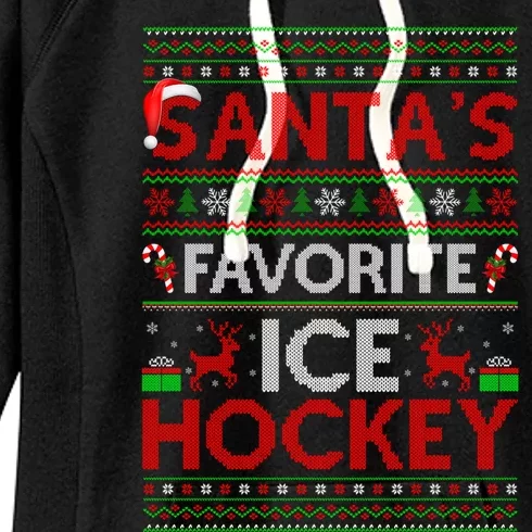 Ugly Xmas Lighting Santas Favorite Ice Hockey Christmas Funny Gift Women's Fleece Hoodie