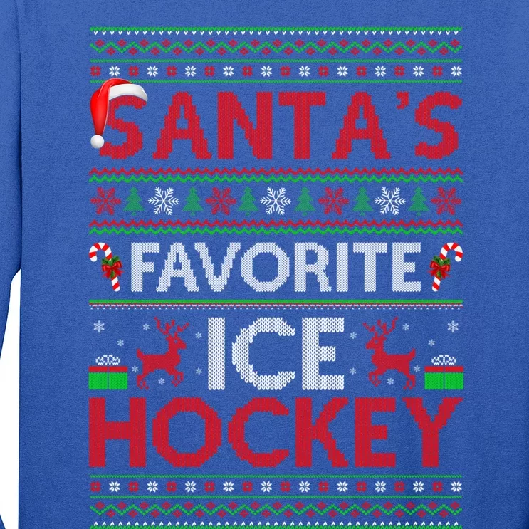 Ugly Xmas Lighting Santas Favorite Ice Hockey Christmas Funny Gift Long Sleeve Shirt