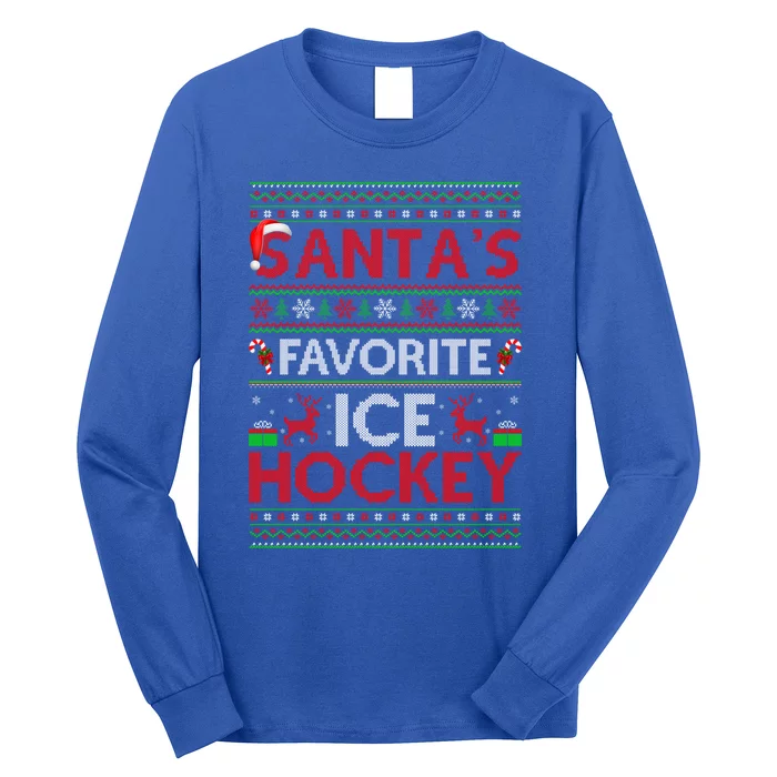 Ugly Xmas Lighting Santas Favorite Ice Hockey Christmas Funny Gift Long Sleeve Shirt