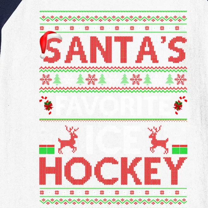 Ugly Xmas Lighting Santas Favorite Ice Hockey Christmas Funny Gift Baseball Sleeve Shirt