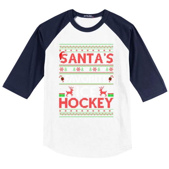 Ugly Xmas Lighting Santas Favorite Ice Hockey Christmas Funny Gift Baseball Sleeve Shirt