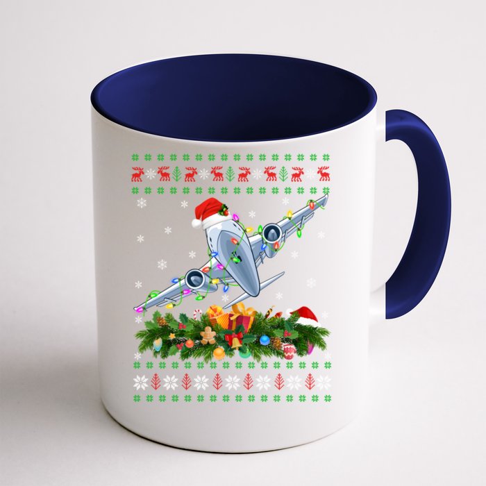 Ugly Xmas Lights Santa Hat Airplane Christmas Cool Gift Front & Back Coffee Mug