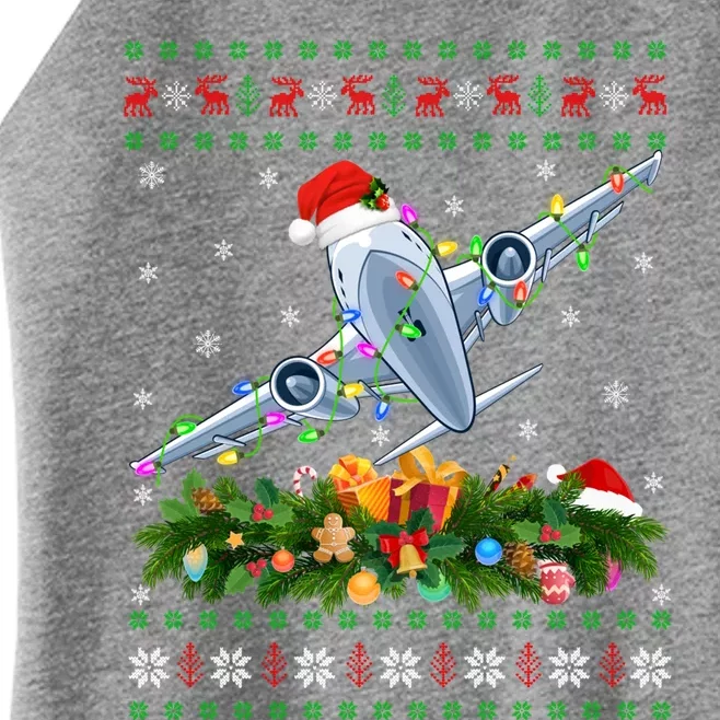 Ugly Xmas Lights Santa Hat Airplane Christmas Cool Gift Women’s Perfect Tri Rocker Tank