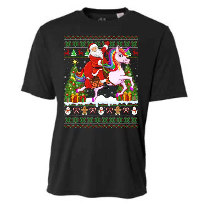 Unicorn Xmas Sweater Ugly Santa Riding Unicorn Christmas Gift Cooling Performance Crew T-Shirt