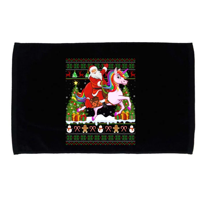 Unicorn Xmas Sweater Ugly Santa Riding Unicorn Christmas Gift Microfiber Hand Towel