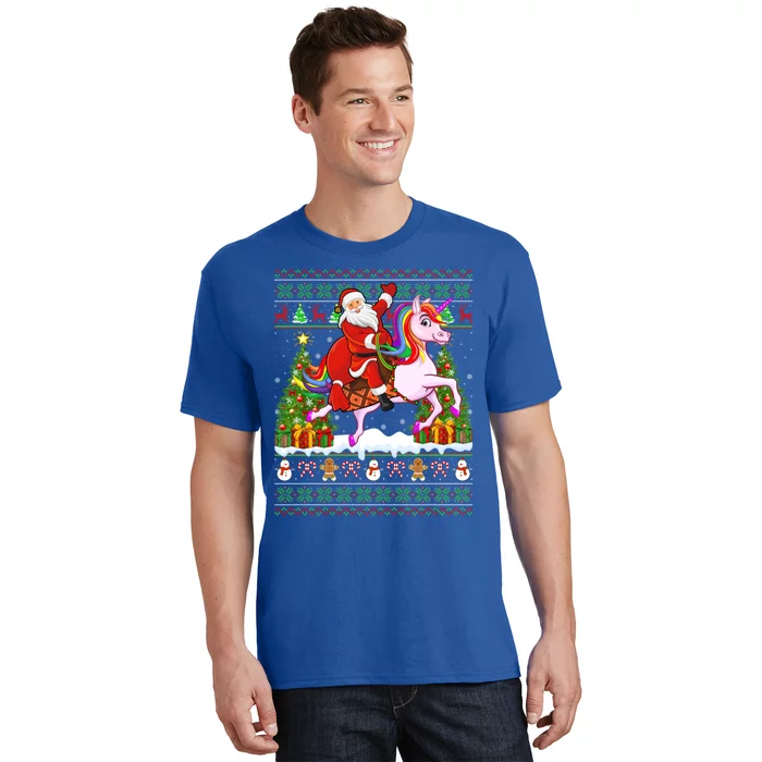 Unicorn Xmas Sweater Ugly Santa Riding Unicorn Christmas Gift T-Shirt